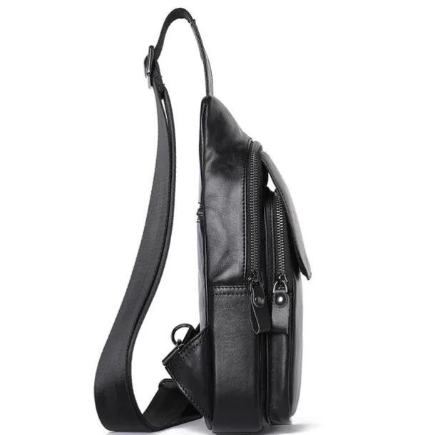 Men's Crossbody Bag Sling Shoulder Bag Chest Bag Crossbody Bag Nappa Leather Cowhide Daily Zipper Black