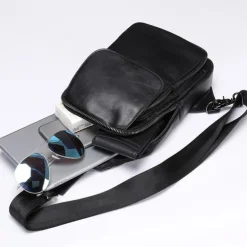 Men's Crossbody Bag Sling Shoulder Bag Chest Bag Crossbody Bag Nappa Leather Cowhide Daily Zipper Black