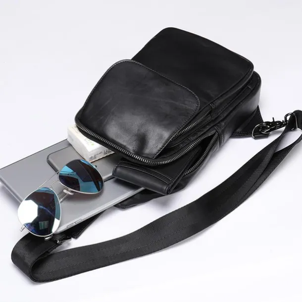 Men's Crossbody Bag Sling Shoulder Bag Chest Bag Crossbody Bag Nappa Leather Cowhide Daily Zipper Black
