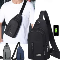 Men's Crossbody Sling Bag with USB Charging Port - Large Capacity, Multi-Pocket Back to School Shoulder Bag