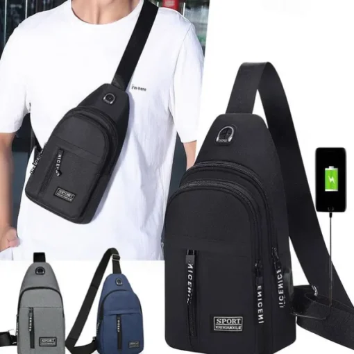 Men's Crossbody Sling Bag with USB Charging Port - Large Capacity, Multi-Pocket Back to School Shoulder Bag
