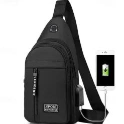 Men's Crossbody Sling Bag with USB Charging Port - Large Capacity, Multi-Pocket Back to School Shoulder Bag
