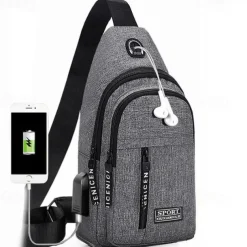 Men's Crossbody Sling Bag with USB Charging Port - Large Capacity, Multi-Pocket Back to School Shoulder Bag