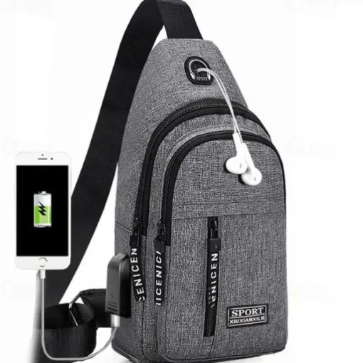 Men's Crossbody Sling Bag with USB Charging Port - Large Capacity, Multi-Pocket Back to School Shoulder Bag