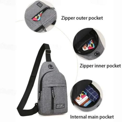 Men's Crossbody Sling Bag with USB Charging Port - Large Capacity, Multi-Pocket Back to School Shoulder Bag