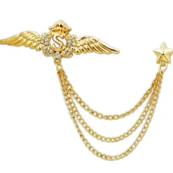 Men's Cubic Zirconia Brooches Stylish Link / Chain Creative Wings Statement Fashion British Brooch Jewelry Silver Gold For Party Daily Fall Wedding