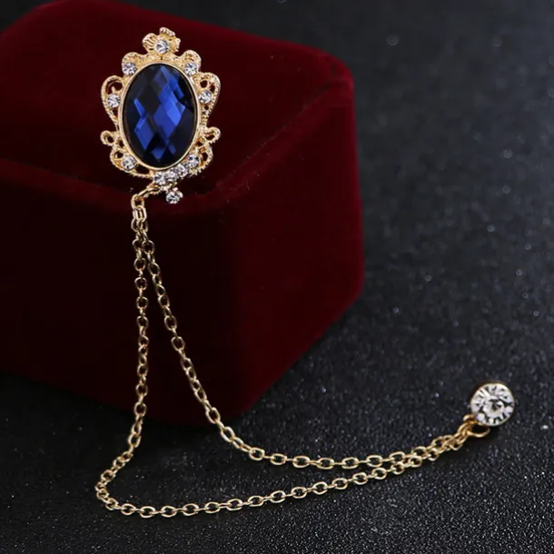 Men's Cubic Zirconia Brooches Stylish Link / Chain Creative Statement Fashion British Brooch Jewelry Royal Blue Black For Party Daily