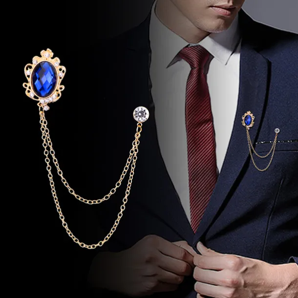 Men's Cubic Zirconia Brooches Stylish Link / Chain Creative Statement Fashion British Brooch Jewelry Royal Blue Black For Party Daily