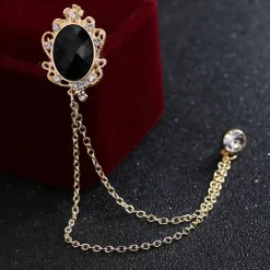 Men's Cubic Zirconia Brooches Stylish Link / Chain Creative Statement Fashion British Brooch Jewelry Royal Blue Black For Party Daily