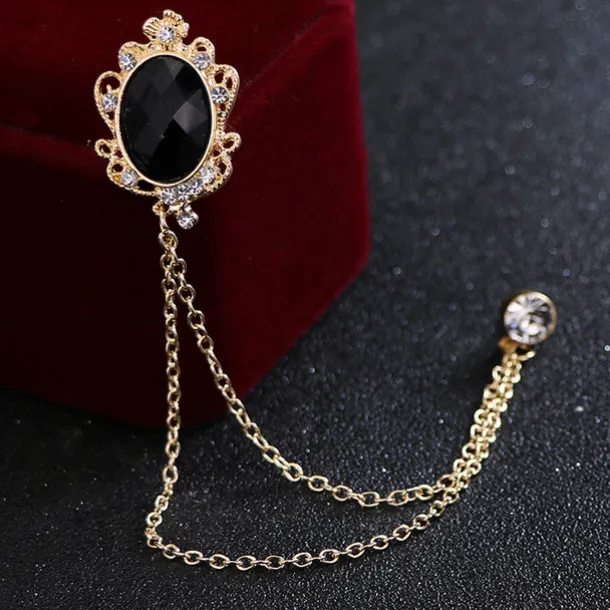 Men's Cubic Zirconia Brooches Stylish Link / Chain Creative Statement Fashion British Brooch Jewelry Royal Blue Black For Party Daily