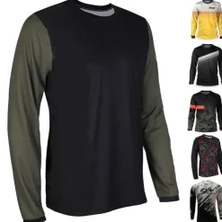 Men's Cycling Jersey Downhill Jersey Dirt Bike Jersey Solid Color Patchwork Patterned Long Sleeve Bike Jersey Top with 3 Rear Pockets Mountain Bike MTB Road Bike Cycling UV Resistant Quick Dry Back