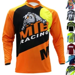 Men's Cycling Jersey Downhill Jersey Dirt Bike Jersey Animal Cow Patterned Long Sleeve Bike Jersey Top with 3 Rear Pockets Mountain Bike MTB Road Bike Cycling UV Resistant Quick Dry Back Pocket