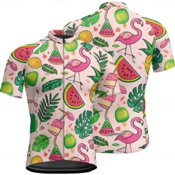 Men's Cycling Jersey Fruit Short Sleeve Bike Tee Tshirt Jersey with 3 Rear Pockets Mountain Bike MTB Quick Dry Anatomic Design Wicking Breathable Sports Pink Clothing Apparel