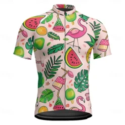 Men's Cycling Jersey Fruit Short Sleeve Bike Tee Tshirt Jersey with 3 Rear Pockets Mountain Bike MTB Quick Dry Anatomic Design Wicking Breathable Sports Pink Clothing Apparel
