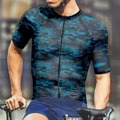 Men's Cycling Jersey Gradient Camo / Camouflage Short Sleeve Bike Tee Tshirt Jersey with 3 Rear Pockets Mountain Bike MTB Quick Dry Anatomic Design Wicking Breathable Sports Black Blue Green Clothing