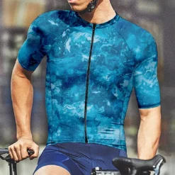 Men's Cycling Jersey Gradient Camo / Camouflage Short Sleeve Bike Tee Tshirt Jersey with 3 Rear Pockets Mountain Bike MTB Quick Dry Anatomic Design Wicking Breathable Sports Black Blue Green Clothing