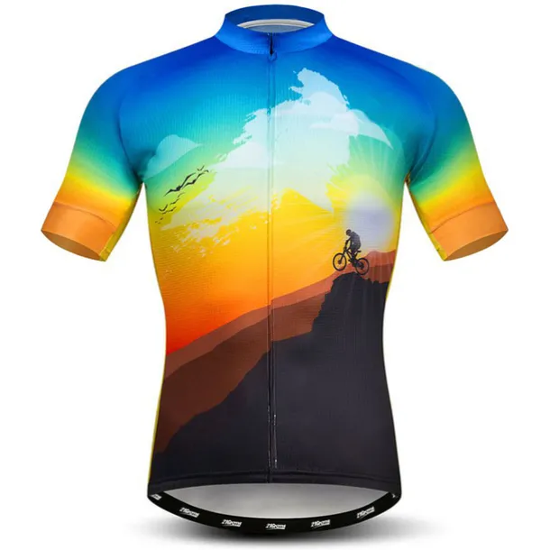 Men's Cycling Jersey Gradient Patterned 3D Short Sleeve Bike Jersey Top with 3 Rear Pockets Mountain Bike MTB Road Bike Cycling Cycling Quick Dry Ultraviolet Resistant Reflective Strips Sports Yellow