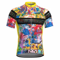 Men's Cycling Jersey Graffiti Funny Short Sleeve Bike Jersey Top with 3 Rear Pockets Mountain Bike MTB Road Bike Cycling Quick Dry Reflective Strips Back Pocket Moisture Wicking Sports Black Yellow
