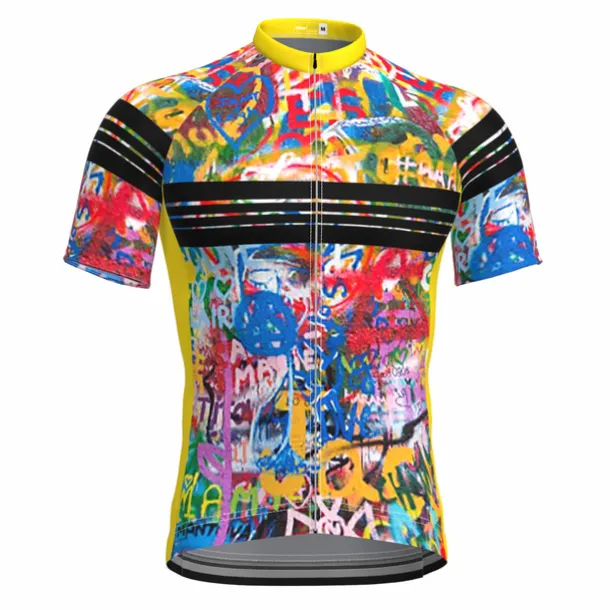 Men's Cycling Jersey Graffiti Funny Short Sleeve Bike Jersey Top with 3 Rear Pockets Mountain Bike MTB Road Bike Cycling Quick Dry Reflective Strips Back Pocket Moisture Wicking Sports Black Yellow