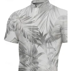 Men's Cycling Jersey Graphic Leaf Plants Short Sleeve Bike Tee Tshirt Top with 3 Rear Pockets UV Resistant Quick Dry Front Zipper Reflective Strips Sports Blue Green Grey Clothing Apparel