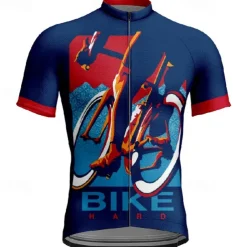 Men's Cycling Jersey Graphic Short Sleeve Bike Tee Tshirt Jersey with 3 Rear Pockets Mountain Bike MTB Quick Dry Anatomic Design Wicking Breathable Sports Navy Blue Blue Clothing Apparel