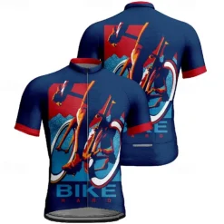 Men's Cycling Jersey Graphic Short Sleeve Bike Tee Tshirt Jersey with 3 Rear Pockets Mountain Bike MTB Quick Dry Anatomic Design Wicking Breathable Sports Navy Blue Blue Clothing Apparel