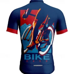 Men's Cycling Jersey Graphic Short Sleeve Bike Tee Tshirt Jersey with 3 Rear Pockets Mountain Bike MTB Quick Dry Anatomic Design Wicking Breathable Sports Navy Blue Blue Clothing Apparel