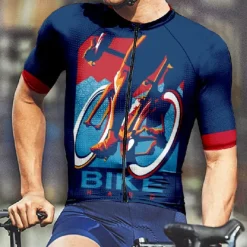 Men's Cycling Jersey Graphic Short Sleeve Bike Tee Tshirt Jersey with 3 Rear Pockets Mountain Bike MTB Quick Dry Anatomic Design Wicking Breathable Sports Navy Blue Blue Clothing Apparel