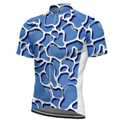 Men's Cycling Jersey Graphic Geometric Short Sleeve Bike Tee Tshirt Jersey Top with 3 Rear Pockets UV Resistant Quick Dry Front Zipper Reflective Strips Sports Blue Sky Blue Clothing Apparel