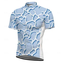 Men's Cycling Jersey Graphic Geometric Short Sleeve Bike Tee Tshirt Jersey Top with 3 Rear Pockets UV Resistant Quick Dry Front Zipper Reflective Strips Sports Blue Sky Blue Clothing Apparel