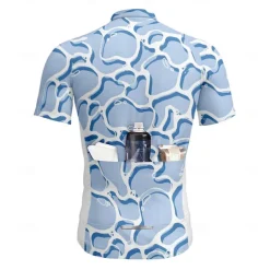 Men's Cycling Jersey Graphic Geometric Short Sleeve Bike Tee Tshirt Jersey Top with 3 Rear Pockets UV Resistant Quick Dry Front Zipper Reflective Strips Sports Blue Sky Blue Clothing Apparel
