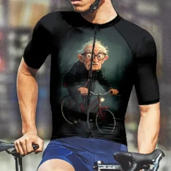 Men's Cycling Jersey Graphic Short Sleeve Bike Tee Tshirt Jersey with 3 Rear Pockets Mountain Bike MTB Quick Dry Anatomic Design Wicking Breathable Sports Black Dark Navy Dark Blue Clothing Apparel