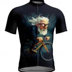 Men's Cycling Jersey Graphic Short Sleeve Bike Tee Tshirt Jersey with 3 Rear Pockets Mountain Bike MTB Quick Dry Anatomic Design Wicking Breathable Sports Black Dark Navy Dark Blue Clothing Apparel