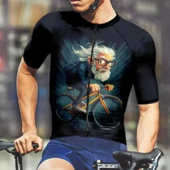 Men's Cycling Jersey Graphic Short Sleeve Bike Tee Tshirt Jersey with 3 Rear Pockets Mountain Bike MTB Quick Dry Anatomic Design Wicking Breathable Sports Black Dark Navy Dark Blue Clothing Apparel