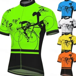 Men's Cycling Jersey Graphic Geometry Short Sleeve Bike Jersey Top with 3 Rear Pockets Mountain Bike MTB Road Bike Cycling Quick Dry Reflective Strips Back Pocket Moisture Wicking Sports White Yellow