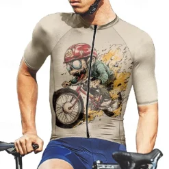 Men's Cycling Jersey Graphic Short Sleeve Bike Tee Tshirt Jersey with 3 Rear Pockets Mountain Bike MTB Quick Dry Anatomic Design Wicking Breathable Sports Black Khaki Clothing Apparel