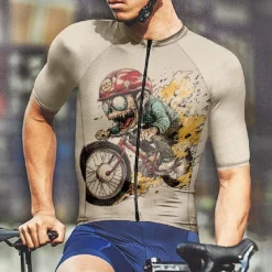 Men's Cycling Jersey Graphic Short Sleeve Bike Tee Tshirt Jersey with 3 Rear Pockets Mountain Bike MTB Quick Dry Anatomic Design Wicking Breathable Sports Black Khaki Clothing Apparel