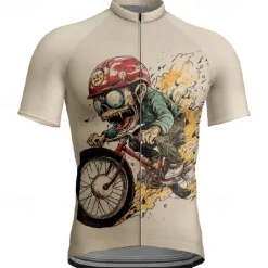 Men's Cycling Jersey Graphic Short Sleeve Bike Tee Tshirt Jersey with 3 Rear Pockets Mountain Bike MTB Quick Dry Anatomic Design Wicking Breathable Sports Black Khaki Clothing Apparel