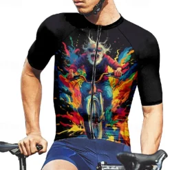 Men's Cycling Jersey Graphic Short Sleeve Bike Tee Tshirt Jersey with 3 Rear Pockets Mountain Bike MTB Quick Dry Anatomic Design Wicking Breathable Sports Black Khaki Clothing Apparel