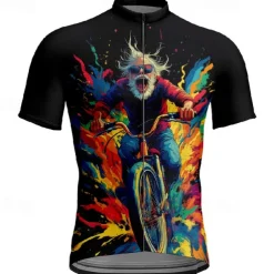 Men's Cycling Jersey Graphic Short Sleeve Bike Tee Tshirt Jersey with 3 Rear Pockets Mountain Bike MTB Quick Dry Anatomic Design Wicking Breathable Sports Black Khaki Clothing Apparel