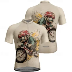 Men's Cycling Jersey Graphic Short Sleeve Bike Tee Tshirt Jersey with 3 Rear Pockets Mountain Bike MTB Quick Dry Anatomic Design Wicking Breathable Sports Black Khaki Clothing Apparel