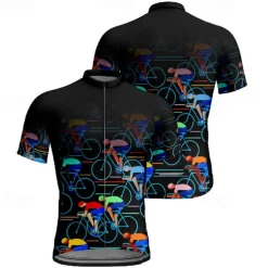 Men's Cycling Jersey Graphic Short Sleeve Bike Tee Tshirt Jersey with 3 Rear Pockets Mountain Bike MTB Quick Dry Anatomic Design Wicking Breathable Sports Black Yellow Red Clothing Apparel