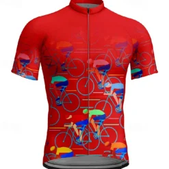 Men's Cycling Jersey Graphic Short Sleeve Bike Tee Tshirt Jersey with 3 Rear Pockets Mountain Bike MTB Quick Dry Anatomic Design Wicking Breathable Sports Black Yellow Red Clothing Apparel