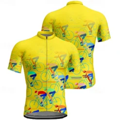 Men's Cycling Jersey Graphic Short Sleeve Bike Tee Tshirt Jersey with 3 Rear Pockets Mountain Bike MTB Quick Dry Anatomic Design Wicking Breathable Sports Black Yellow Red Clothing Apparel