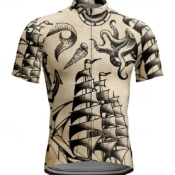 Men's Cycling Jersey Graphic Short Sleeve Bike Tee Tshirt Jersey Top with 3 Rear Pockets Mountain Bike MTB Quick Dry Breathable Sports Khaki Clothing Apparel