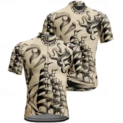 Men's Cycling Jersey Graphic Short Sleeve Bike Tee Tshirt Jersey Top with 3 Rear Pockets Mountain Bike MTB Quick Dry Breathable Sports Khaki Clothing Apparel