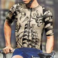 Men's Cycling Jersey Graphic Short Sleeve Bike Tee Tshirt Jersey Top with 3 Rear Pockets Mountain Bike MTB Quick Dry Breathable Sports Khaki Clothing Apparel