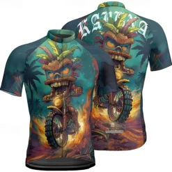 Men's Cycling Jersey Graphic Short Sleeve Bike Tee Tshirt Jersey with 3 Rear Pockets Mountain Bike MTB Quick Dry Anatomic Design Wicking Breathable Sports Blue Dark Green Green Clothing Apparel