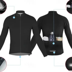 Men's Cycling Jersey Graphic Letter & Number Long Sleeve Bike Jersey Top with 3 Rear Pockets Mountain Bike MTB Road Bike Cycling Quick Dry Reflective Strips Back Pocket Moisture Wicking Sports Black