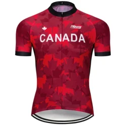 Men's Cycling Jersey Patterned Canada National Flag Short Sleeve Bike Jersey Top with 3 Rear Pockets Mountain Bike MTB Road Bike Cycling UV Resistant Quick Dry Back Pocket Sweat-Wicking Sports Wine